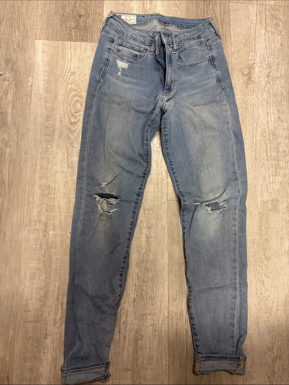 GAP Light Blue Slim Straight Jeans with Knee Rips
